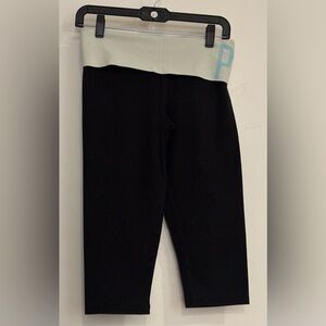 Victoria Secret PINK. Black Capri Yoga Leggings. Fold-over Mint Blue Waistband